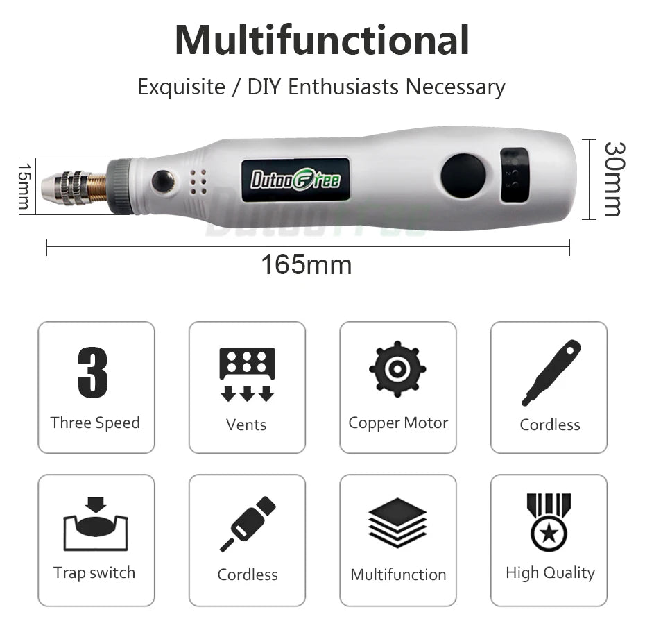 USB Cordless Mini Drill with Variable Speed and Accessories - Smarsty
