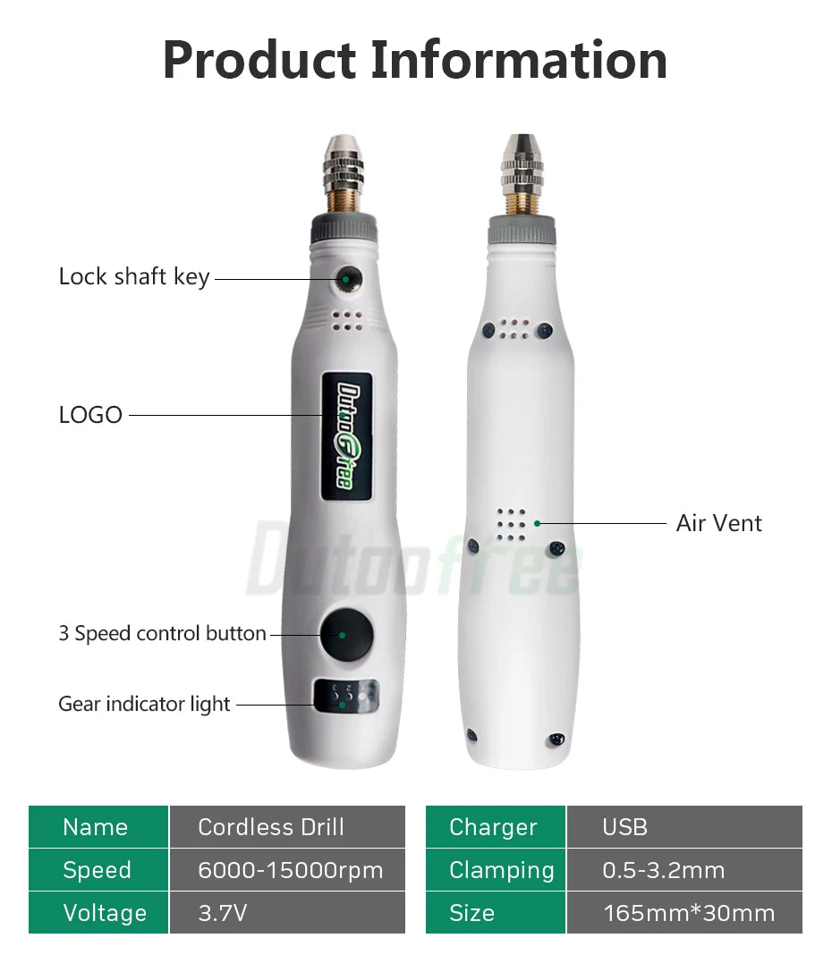 USB Cordless Mini Drill with Variable Speed and Accessories - Smarsty