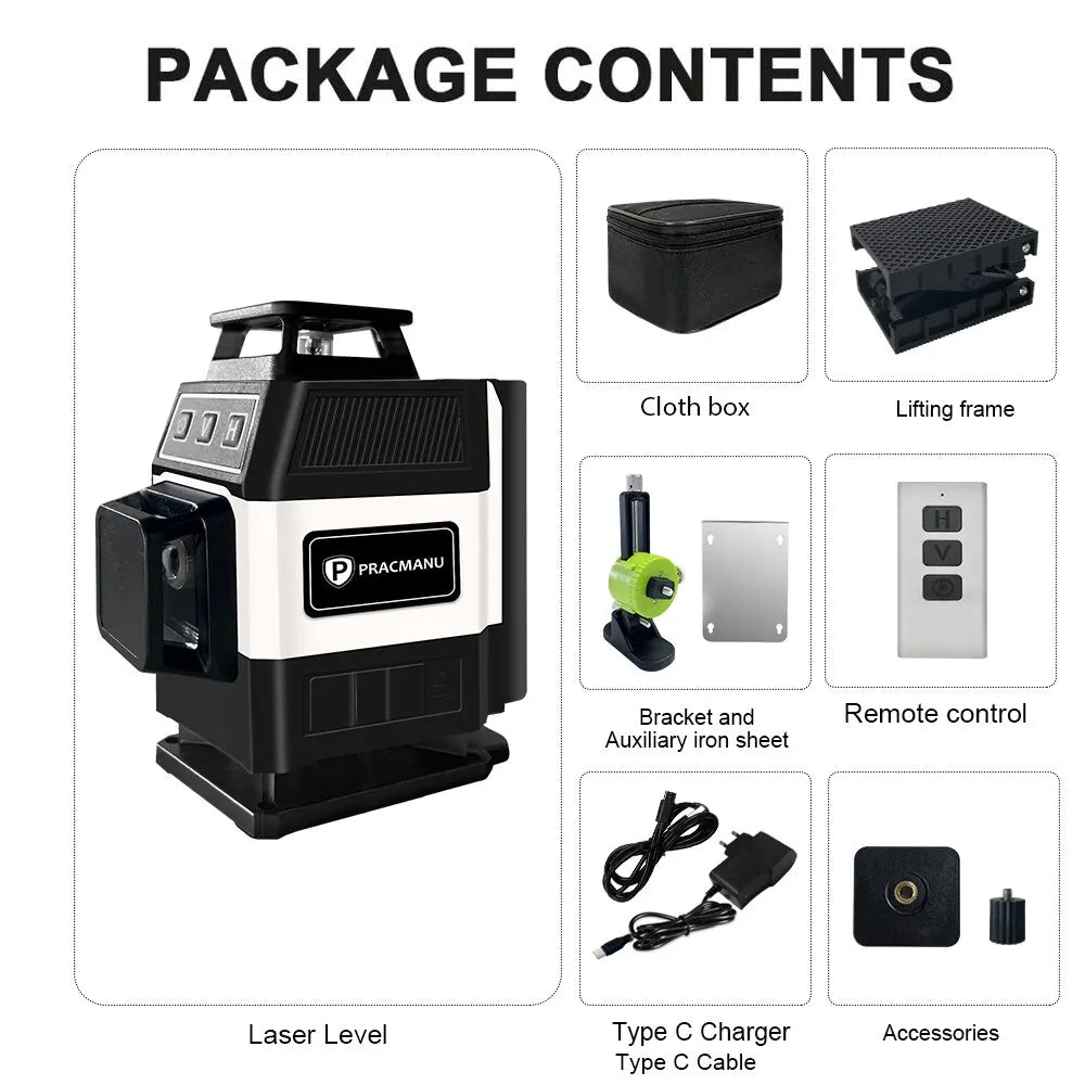 Pracmanu Mini 16 Lines Green Laser Level with Remote Control - Smarsty