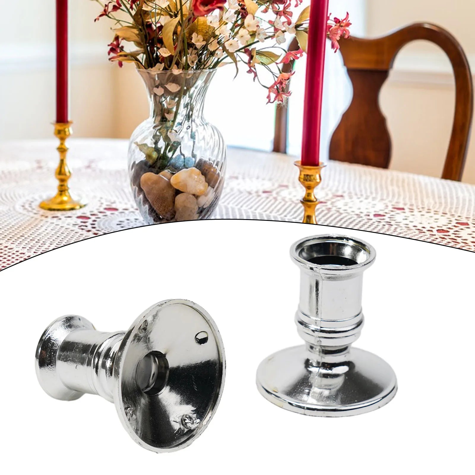 Silver Gold Taper Candle Holders Set for Elegant Home Decor - Smarsty