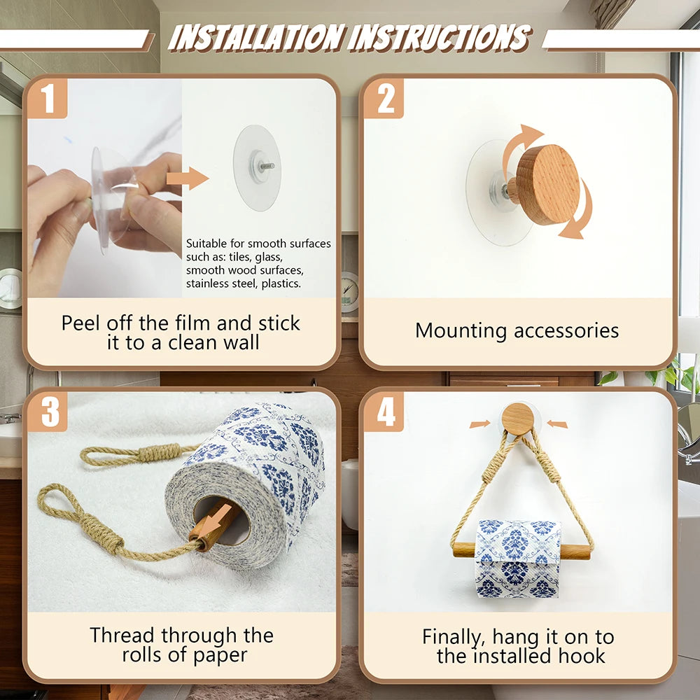 Wooden Wall Mounted Toilet Paper Holder with Towel Rack - Smarsty