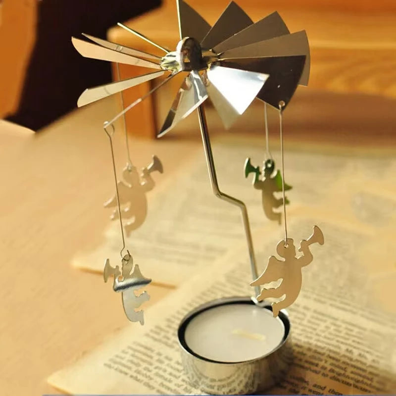 Silver Rotating Carousel Tea Light Candle Holder Decor - Smarsty