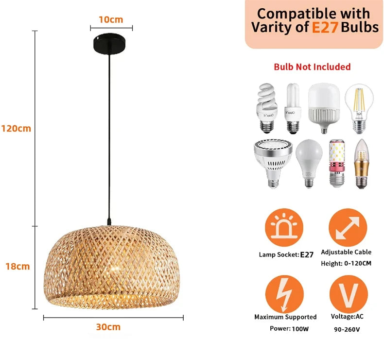 Natural Bamboo Pendant Lamp with Hand-Woven Design - Smarsty