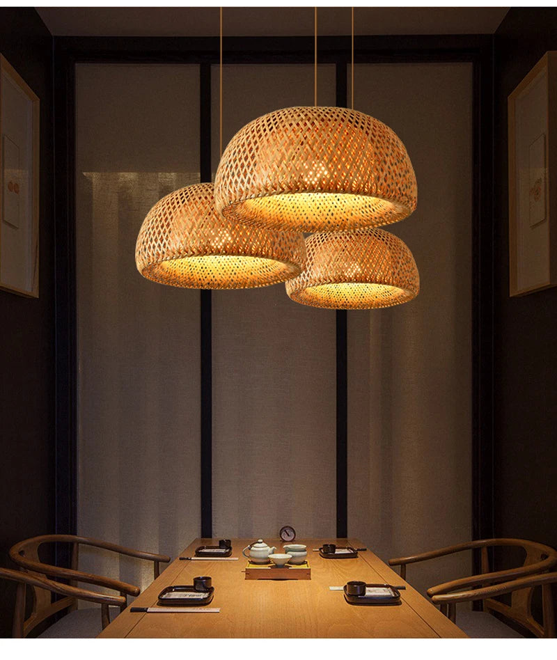Bamboo Pendant Light with Hand Knit Design - Smarsty