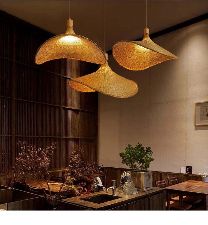 Bamboo Pendant Light with Hand Knit Design - Smarsty