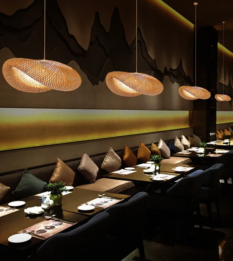 Bamboo Pendant Light with Hand Knit Design - Smarsty