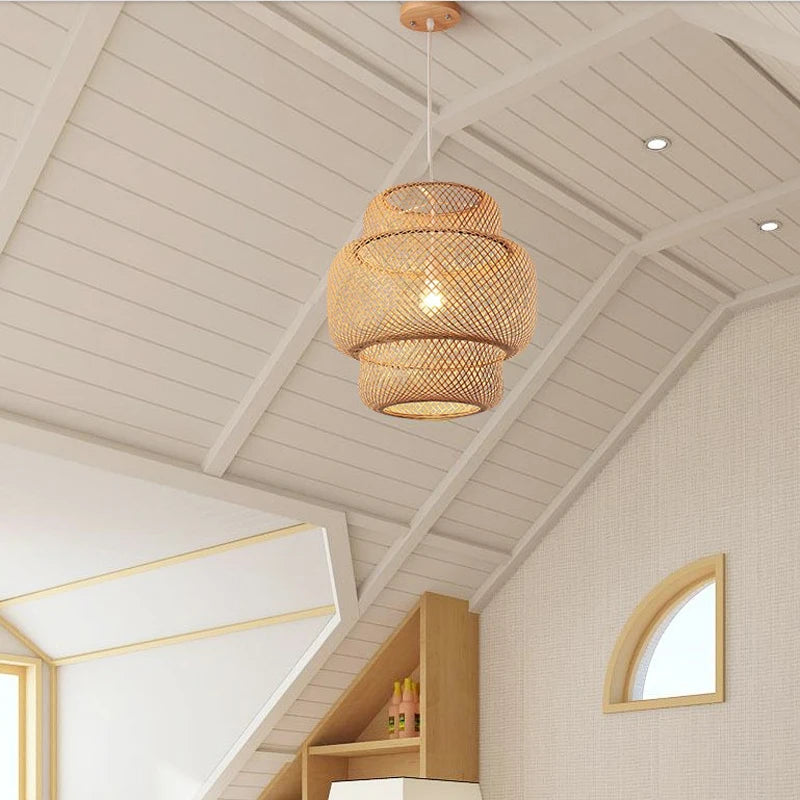 Bamboo Pendant Light with Hand Knit Design - Smarsty