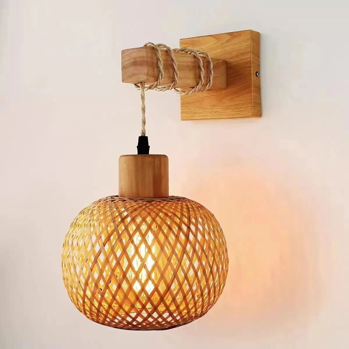 Bamboo Pendant Light with Hand Knit Design - Smarsty