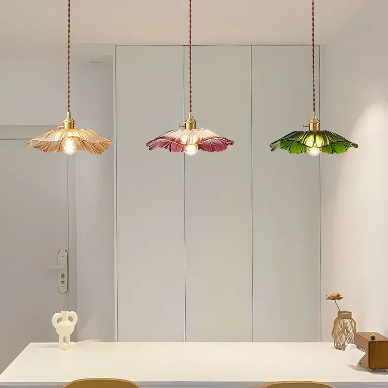 Retro Floral Glass Pendant Lamp for Elegant Home Decor - Smarsty