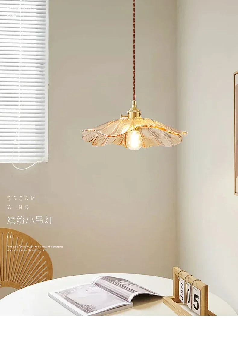 Retro Floral Glass Pendant Lamp for Elegant Home Decor - Smarsty