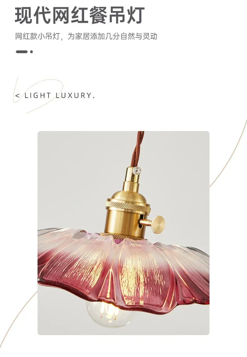 Retro Floral Glass Pendant Lamp for Elegant Home Decor - Smarsty