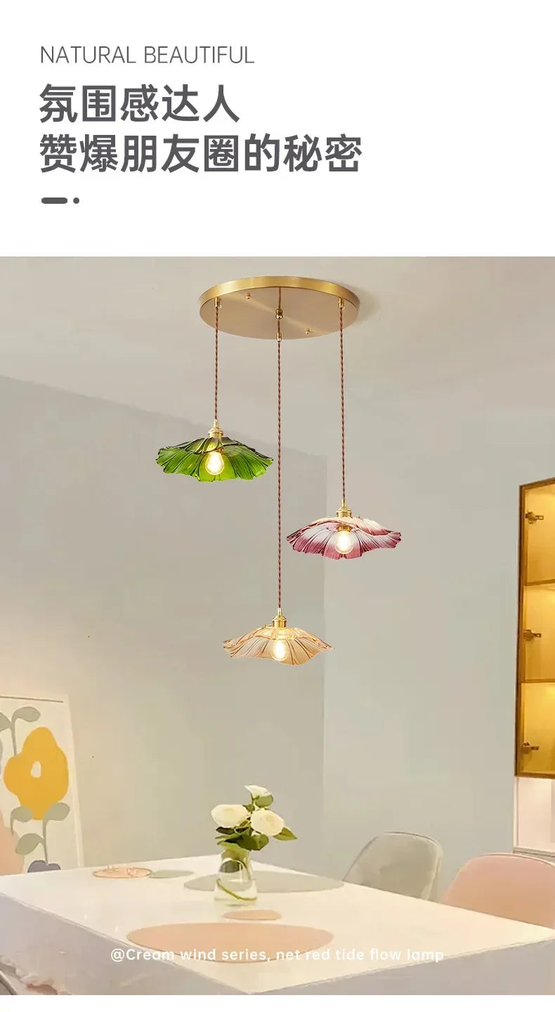 Retro Floral Glass Pendant Lamp for Elegant Home Decor - Smarsty