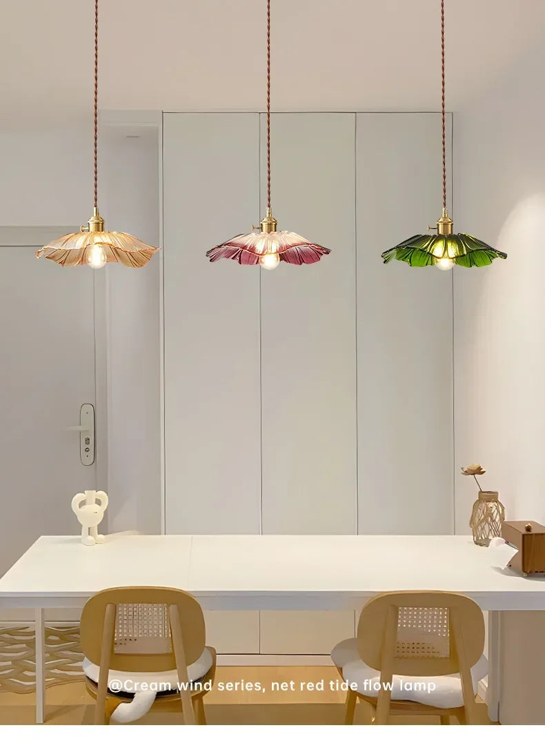 Retro Floral Glass Pendant Lamp for Elegant Home Decor - Smarsty