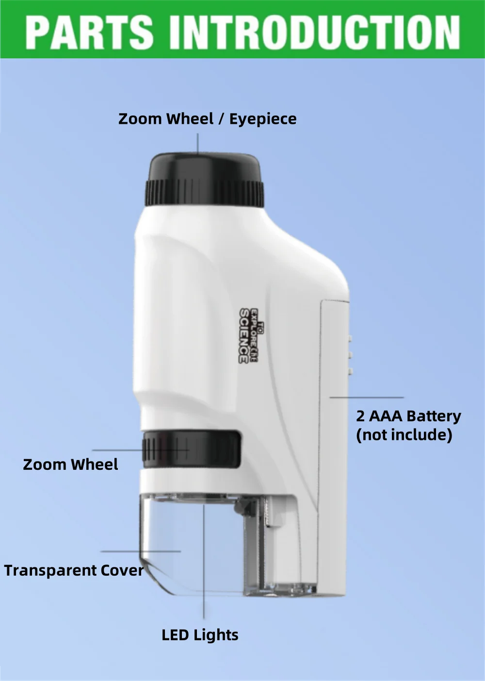 Handheld Microscope 60-120x With LED Light for Kids - Smarsty