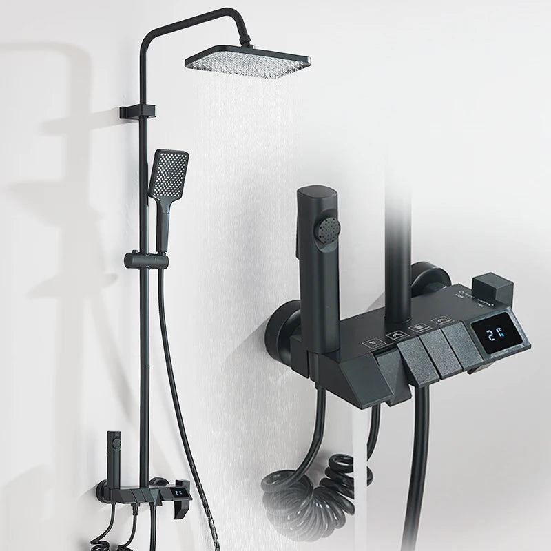 Rozin Black Smart Digital Shower Faucet Set with Rainfall Feature - Smarsty