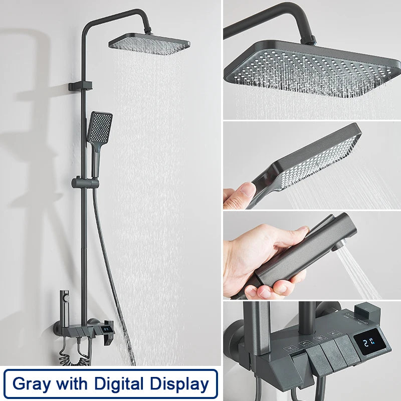 Rozin Black Smart Digital Shower Faucet Set with Rainfall Feature - Smarsty
