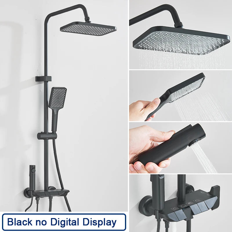Rozin Black Smart Digital Shower Faucet Set with Rainfall Feature - Smarsty