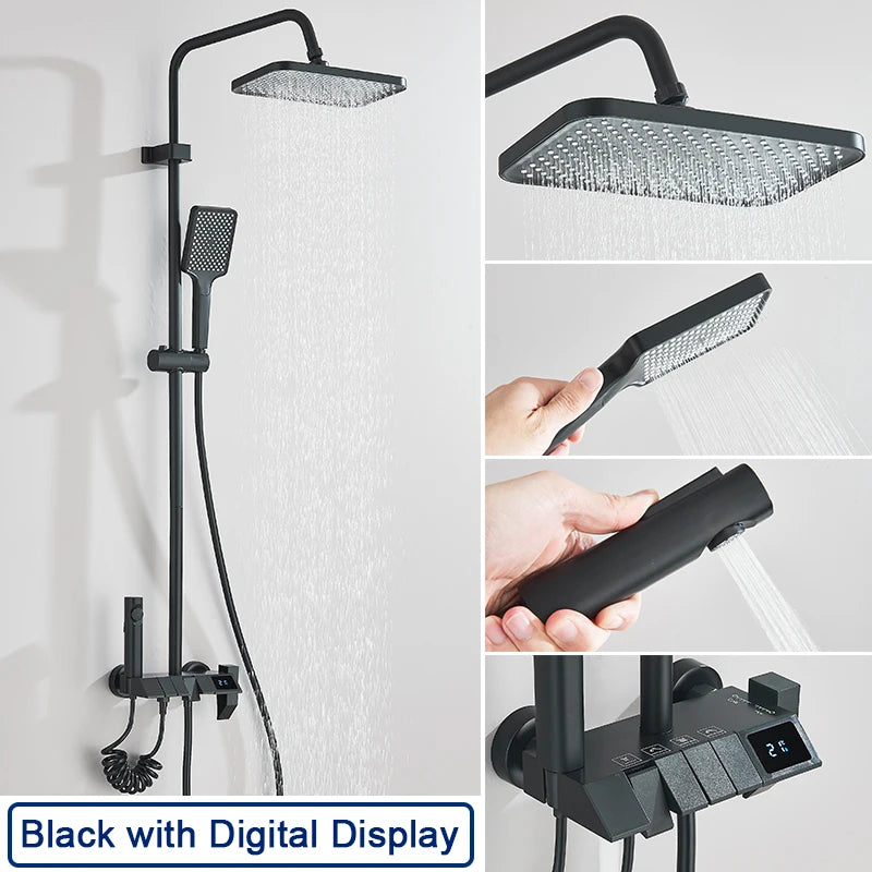 Rozin Black Smart Digital Shower Faucet Set with Rainfall Feature - Smarsty