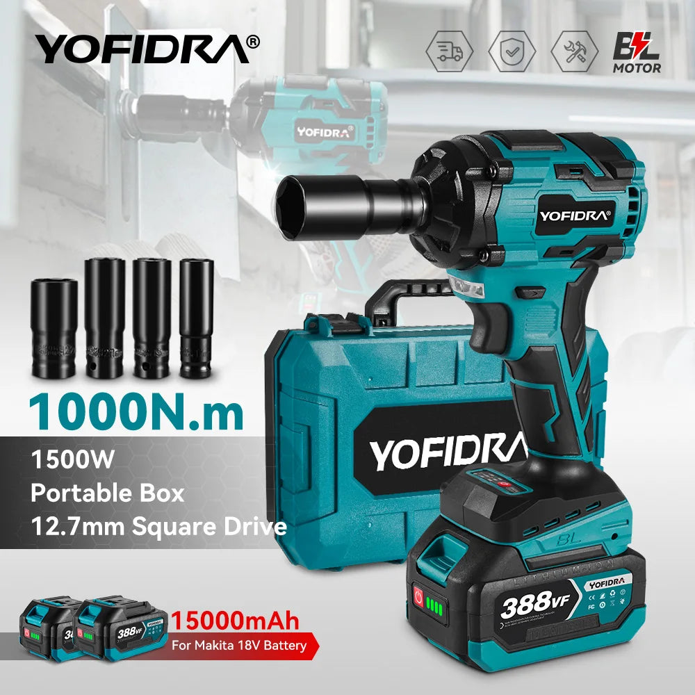 YOFIDRA 1/2 Inch Brushless Electric Impact Wrench Cordless Efficiency - Smarsty