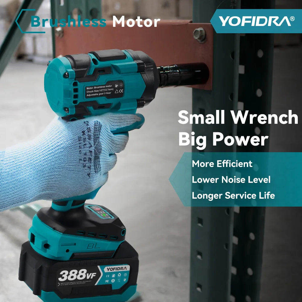 YOFIDRA 1/2 Inch Brushless Electric Impact Wrench Cordless Efficiency - Smarsty