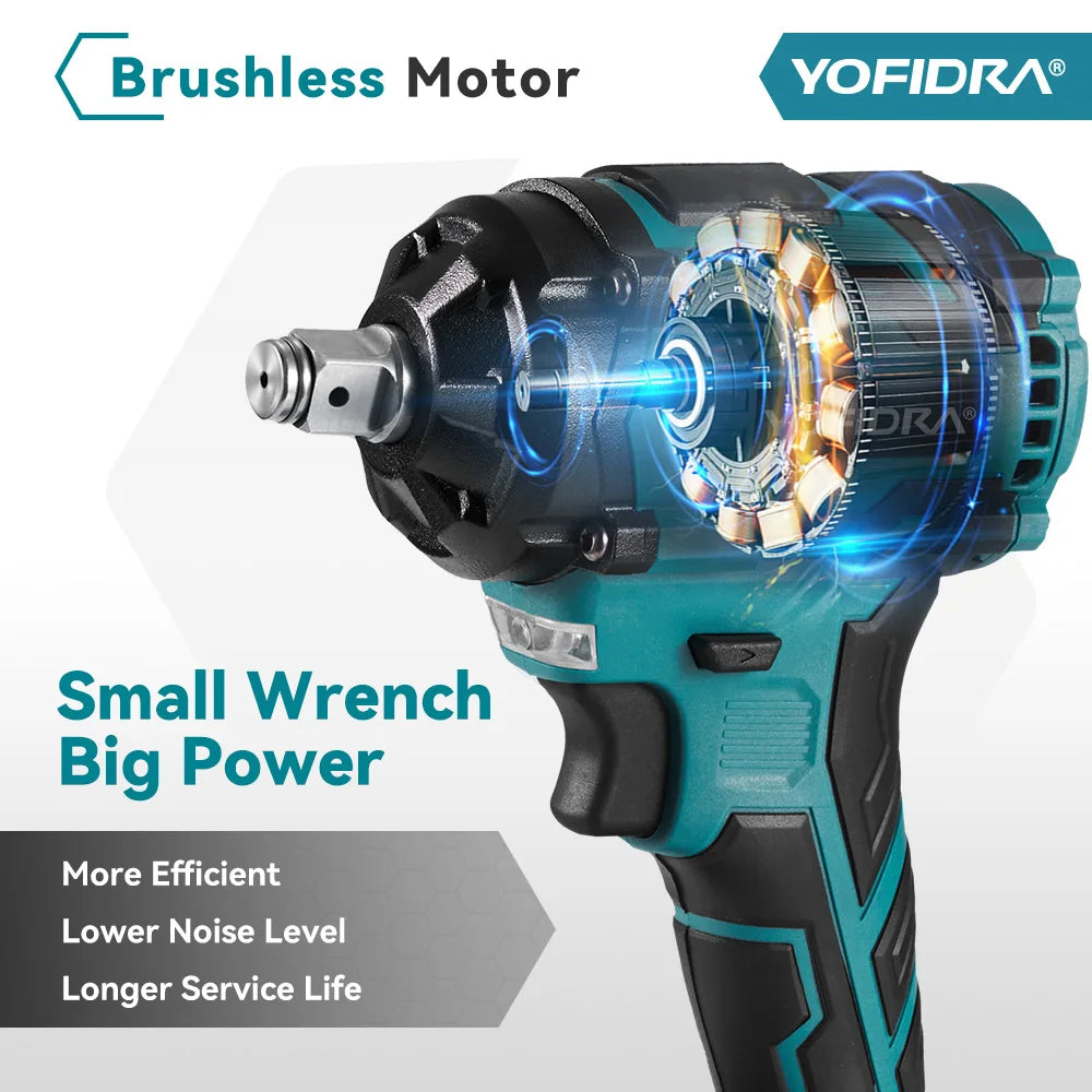YOFIDRA 1/2 Inch Brushless Electric Impact Wrench Cordless Efficiency - Smarsty