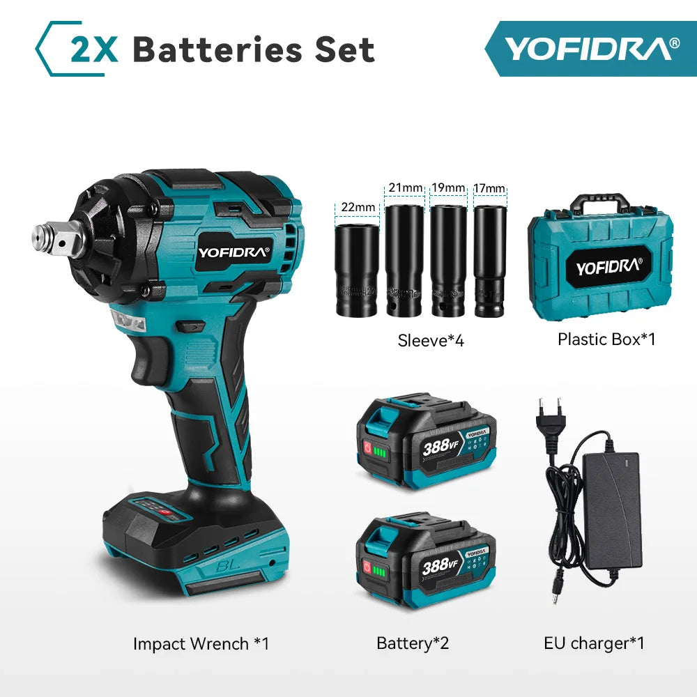 YOFIDRA 1/2 Inch Brushless Electric Impact Wrench Cordless Efficiency - Smarsty