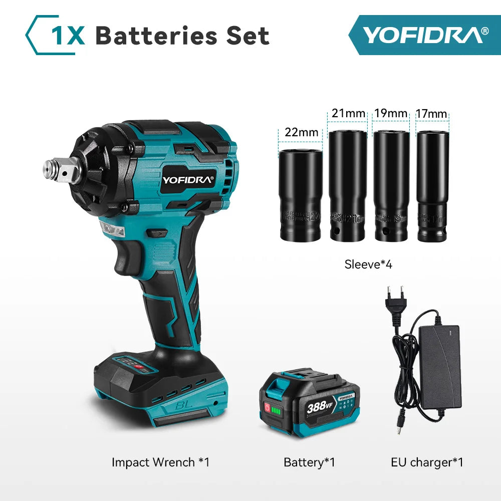 YOFIDRA 1/2 Inch Brushless Electric Impact Wrench Cordless Efficiency - Smarsty