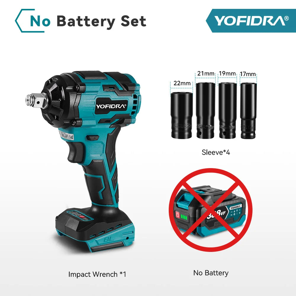 YOFIDRA 1/2 Inch Brushless Electric Impact Wrench Cordless Efficiency - Smarsty