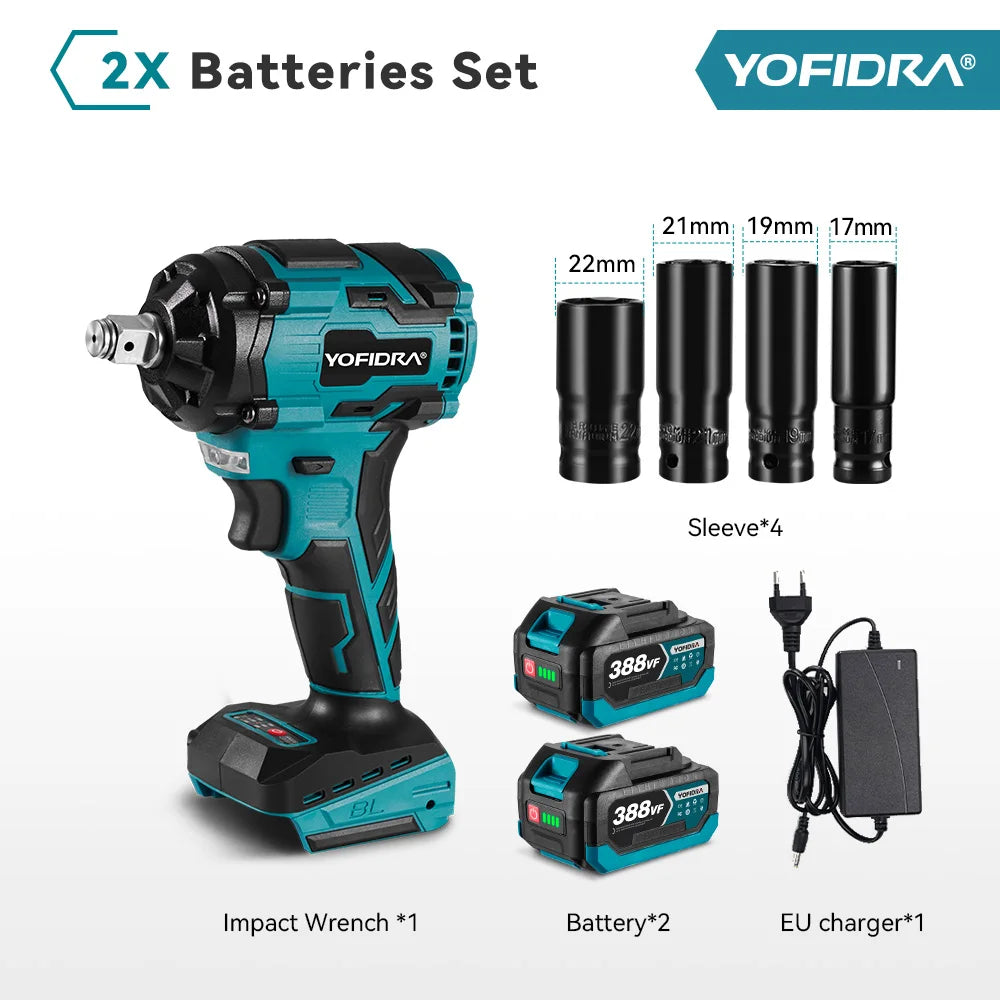 YOFIDRA 1/2 Inch Brushless Electric Impact Wrench Cordless Efficiency - Smarsty