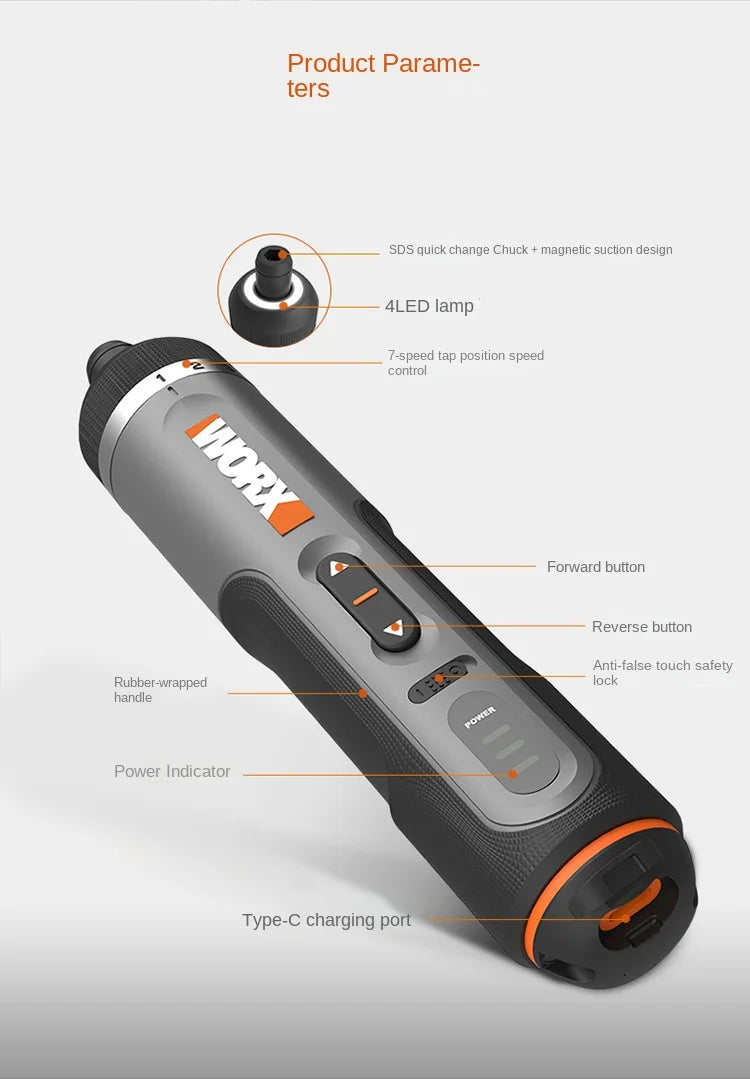 Worx 4V Mini Cordless Screwdriver Set with USB Rechargeable Feature - Smarsty