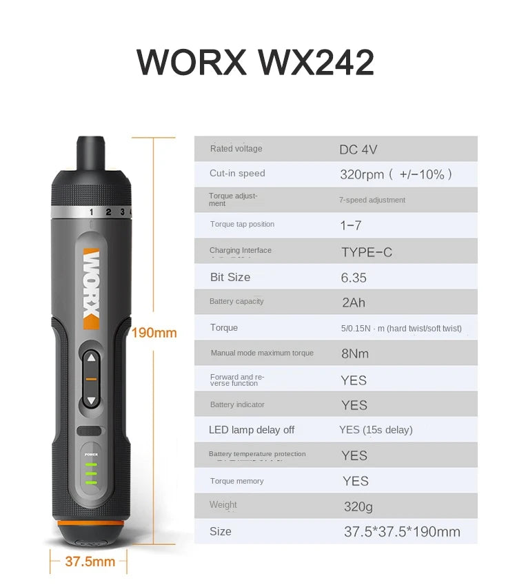Worx 4V Mini Cordless Screwdriver Set with USB Rechargeable Feature - Smarsty