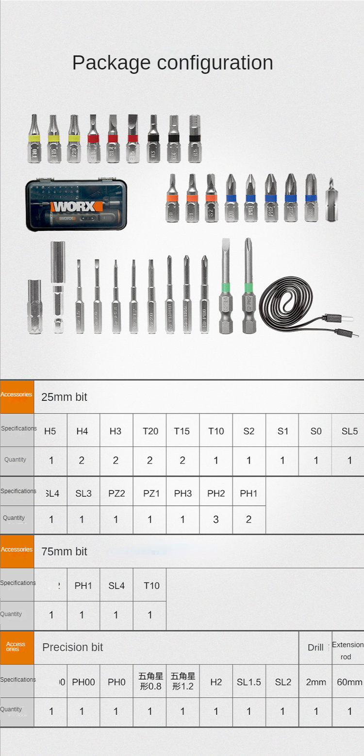 Worx 4V Smart Cordless Screwdriver Set with 30 Bits - Smarsty
