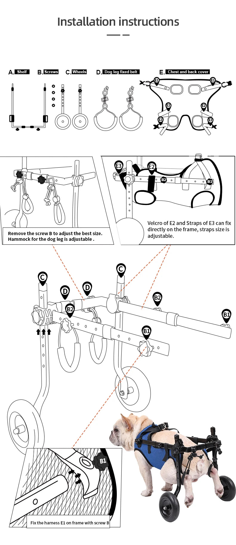 Adjustable Dog Wheelchair Cart for Enhanced Mobility - Smarsty