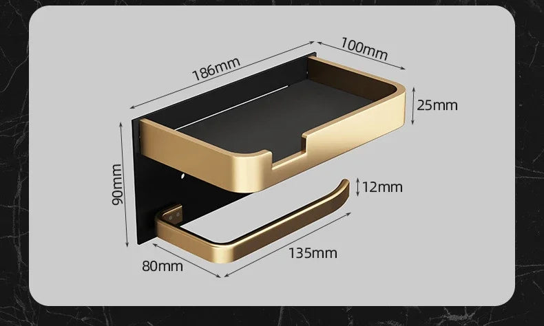 Black Gold Wall Mount Toilet Paper Holder with Shelf - Smarsty