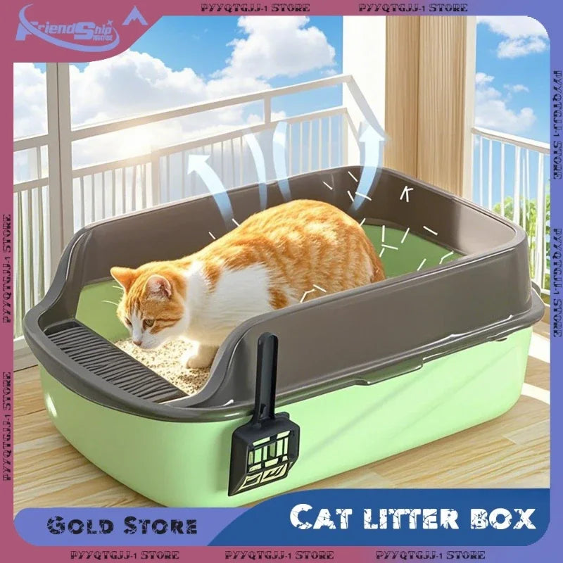 High-Sided Splashproof Cat Litter Box with Removable Scoop - Smarsty