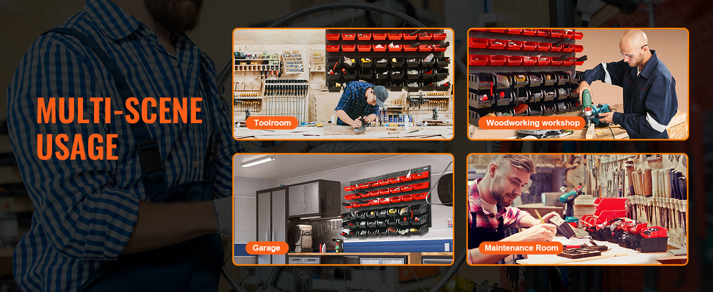 SucceBuy 48pcs Parts Storage Bins Wall Mounted Garage Containers with Wall Panels Tool Organizer for Nuts Bolts Screws Nails