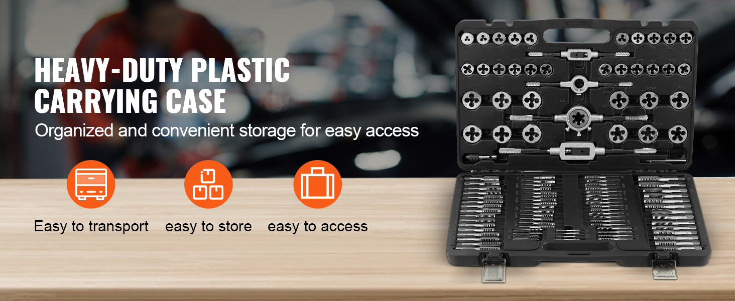 SucceBuy Tap and Die Set 40PCs 60PCs 80PCs 110/116PCs Metric SAE Standard Bearing Steel Taps and Dies Essential Threading Tool