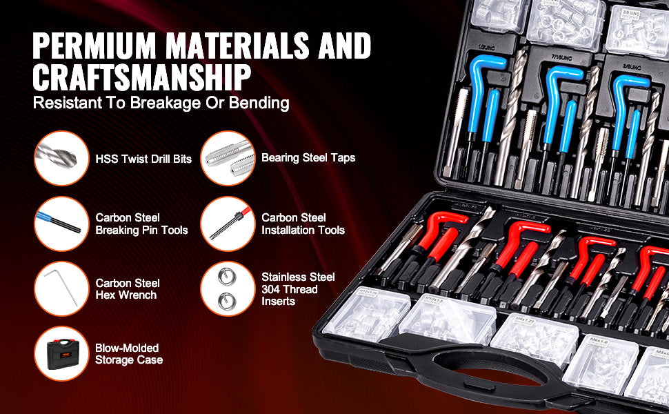SucceBuy Helicoil Thread Repair Kit SAE Metric Rethreading Tool Kit HSS Drill Bits Thread Inserts Breakoff Installation Tools