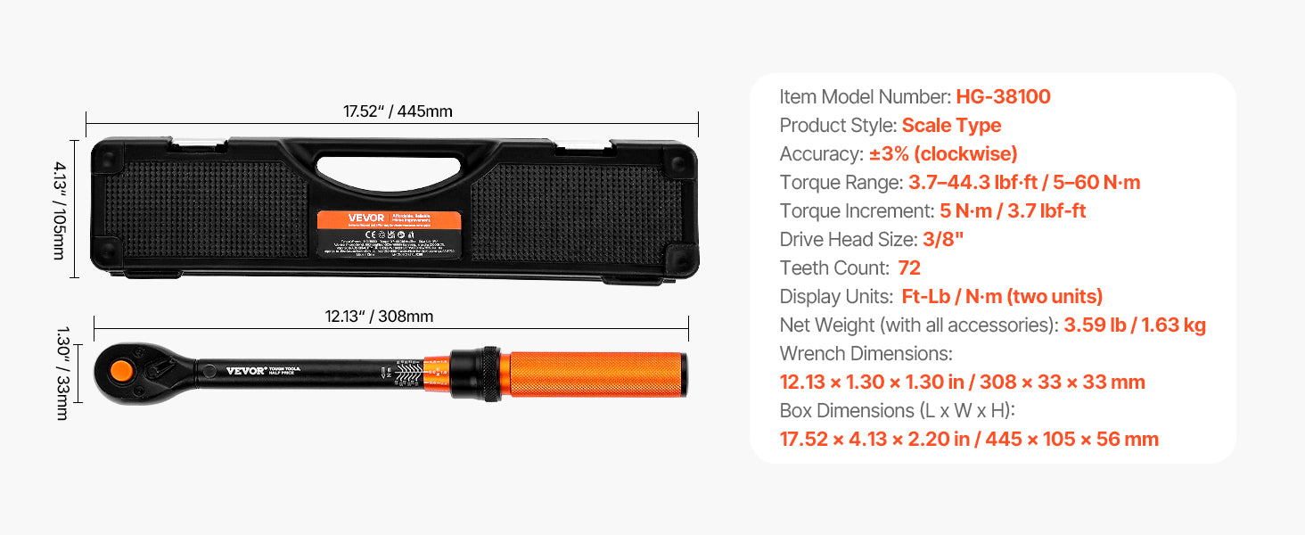 SucceBuy 1/2" 1/4" 3/8" Mechanical Torque Wrench Set Precision Pointer Hand Tools Torque Wrench Mechanical Car Repair Tool