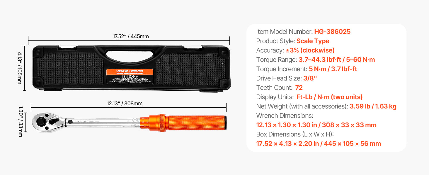 SucceBuy 1/2" 1/4" 3/8" Mechanical Torque Wrench Set Precision Pointer Hand Tools Torque Wrench Mechanical Car Repair Tool