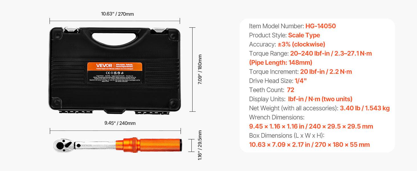 SucceBuy 1/2" 1/4" 3/8" Mechanical Torque Wrench Set Precision Pointer Hand Tools Torque Wrench Mechanical Car Repair Tool