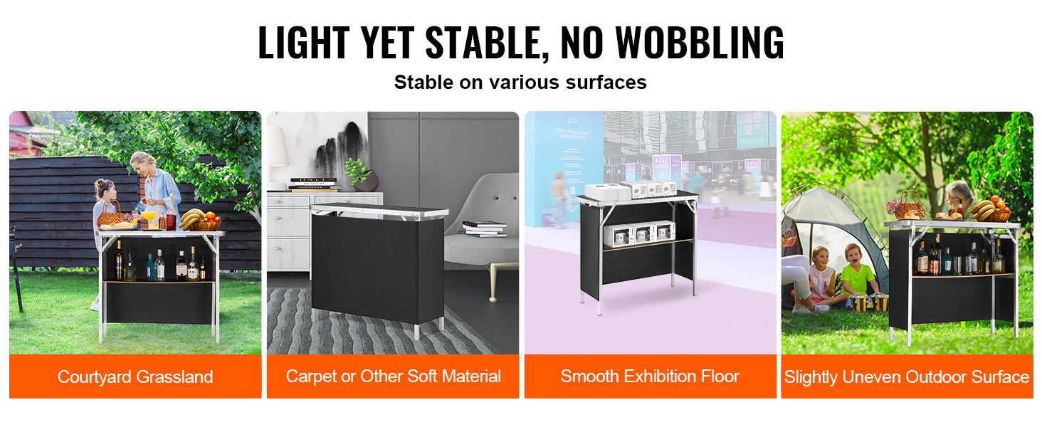 SucceBuy Folding Portable Bar Table Tradeshow Podium Table for Party Picnic Exhibition Include Carrying Case Storage Shelf Skirt