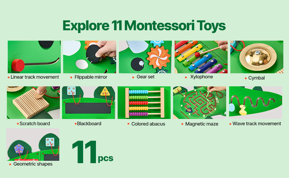 SucceBuy Dinosaur Kids Busy Wall Board 11 Activity Panels Montessori Sensory Learning Toys for 3-12 Toddler Playroom Toy Gift