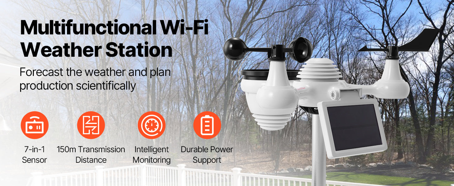 SucceBuy 7-in-1 Wi-Fi Weather Station 7.5 in Color Display + Solar Wireless Outdoor Sensor Alarm Alerts for Temperature Humidity - Smarsty