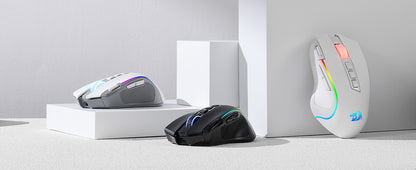 Redragon M612 PRO RGB 8000 DPI Wired/Wireless 9 Programmable Buttons 6 Backlit Modes Gaming Mouse, White