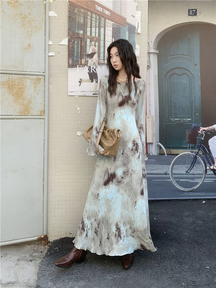 CHEERART Designer Pleate French Long Maxi Dress For Women Flare Long Sleeve Swing A Line Dress Fall Clothes - Smarsty