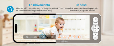 ieGeek 5" 2K/3MP Baby Surveillance Camera, 360° PTZ Baby Monitor with Camera and Dual Screen Preview, Motion Detection