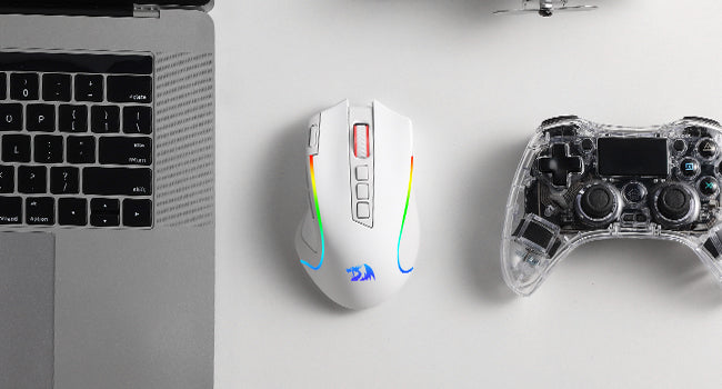 Redragon M612 PRO RGB 8000 DPI Wired/Wireless 9 Programmable Buttons 6 Backlit Modes Gaming Mouse, White