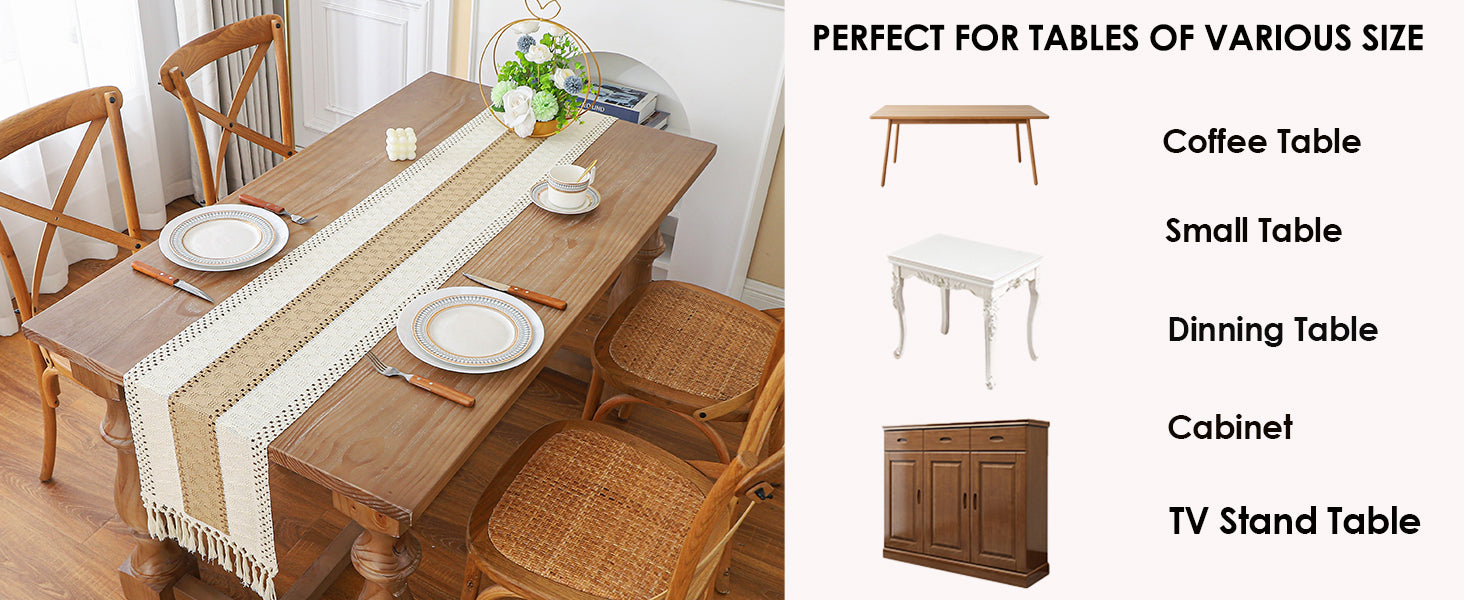 Boho Farmhouse Linen Table Runner with Tassels - Smarsty
