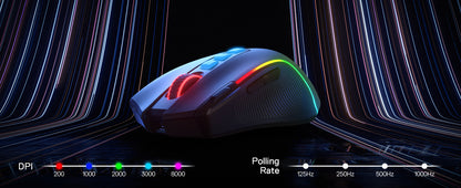Redragon M612 PRO BT & 2.4RGB Gaming Mouse, 8000 DPI Wired/Wireless Optical Gamer Mice 11 Programmable Buttons & 6 Backlit Modes